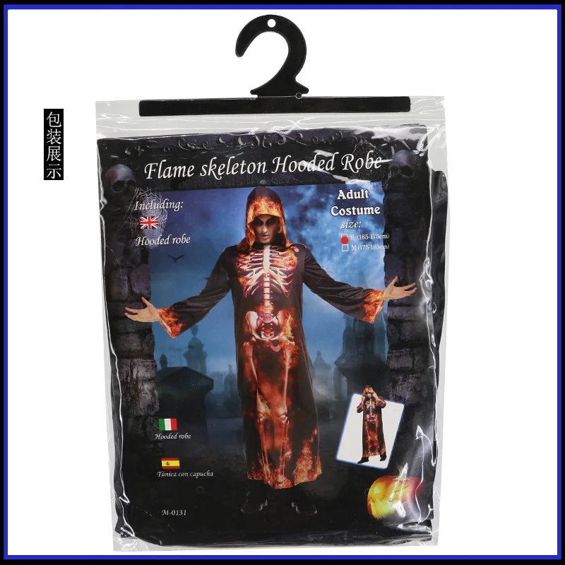

Vampire Adult Fire Skull Robe Clothes Cosplay Costumes Burning Halloween Costume for Man Scary Festival Masquerade Clothing