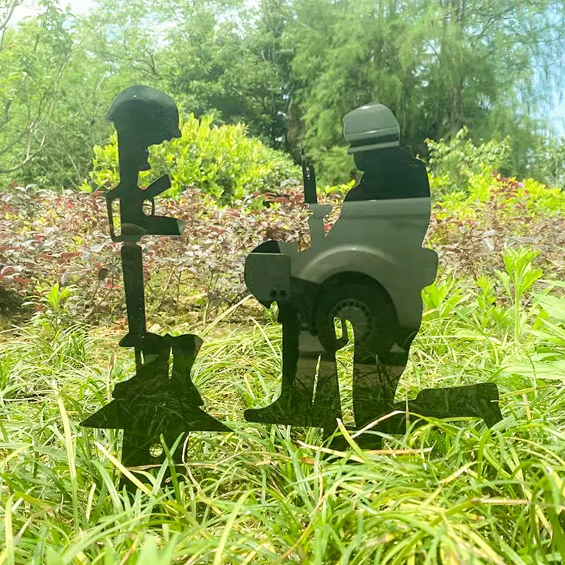 

Garden Decoration Stake Fallen Soldier Silhouette Outdoor Decor Plug-in Kneeling Character Courtyard Sign Statue DA