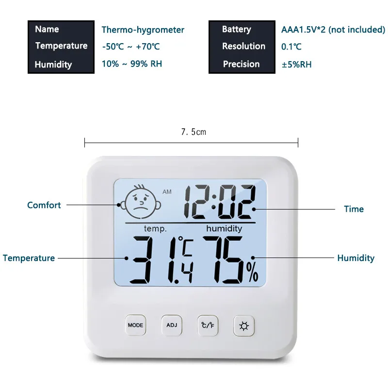 Amvolta Digital Weather Station Temperature Sensor Humidity Meter Thermometer Hygrometer Gauge LCD Indoor Convenient Baby Room |