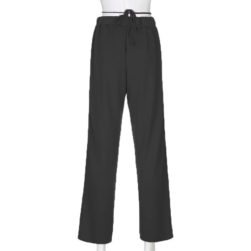 

WFF Pink Mid Waist Pants E-girl Stripe Bandage Pocket Baggy Pants Hip Hop Pants Casual Slim Sweatpants Drawstring Sweatpants