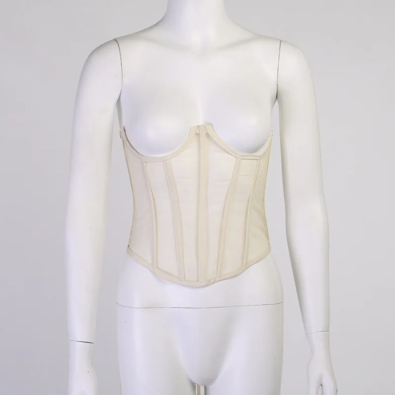 

Cryptographic Mesh Sexy Breasted Corset Belt Ladies Sleeveless Fashion Luxury Harness Corset Club Party Sheer Cupped Cummerbunds