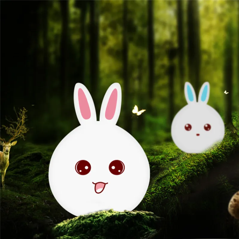 Dozzlor Cartoon Rabbit LED Night Light Remote Touch Sensor Colorful USB Silicone Bunny Bedside Lamp For Children Kids Baby | Лампы и