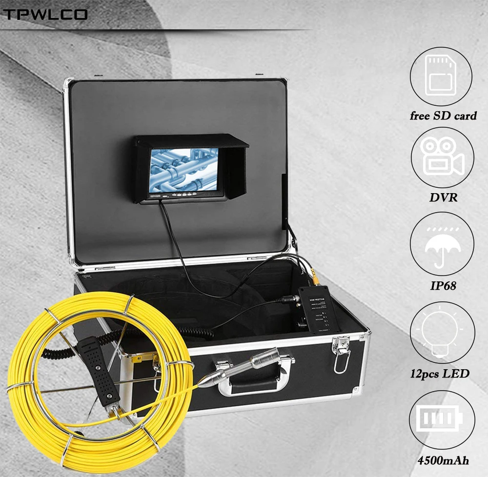 

8GB SD Card 23mm Pipe Pipeline Industrial Endoscope 7inch Sewer Plumbing Drain Cleaner Inspection Camera 20/30/40/50M