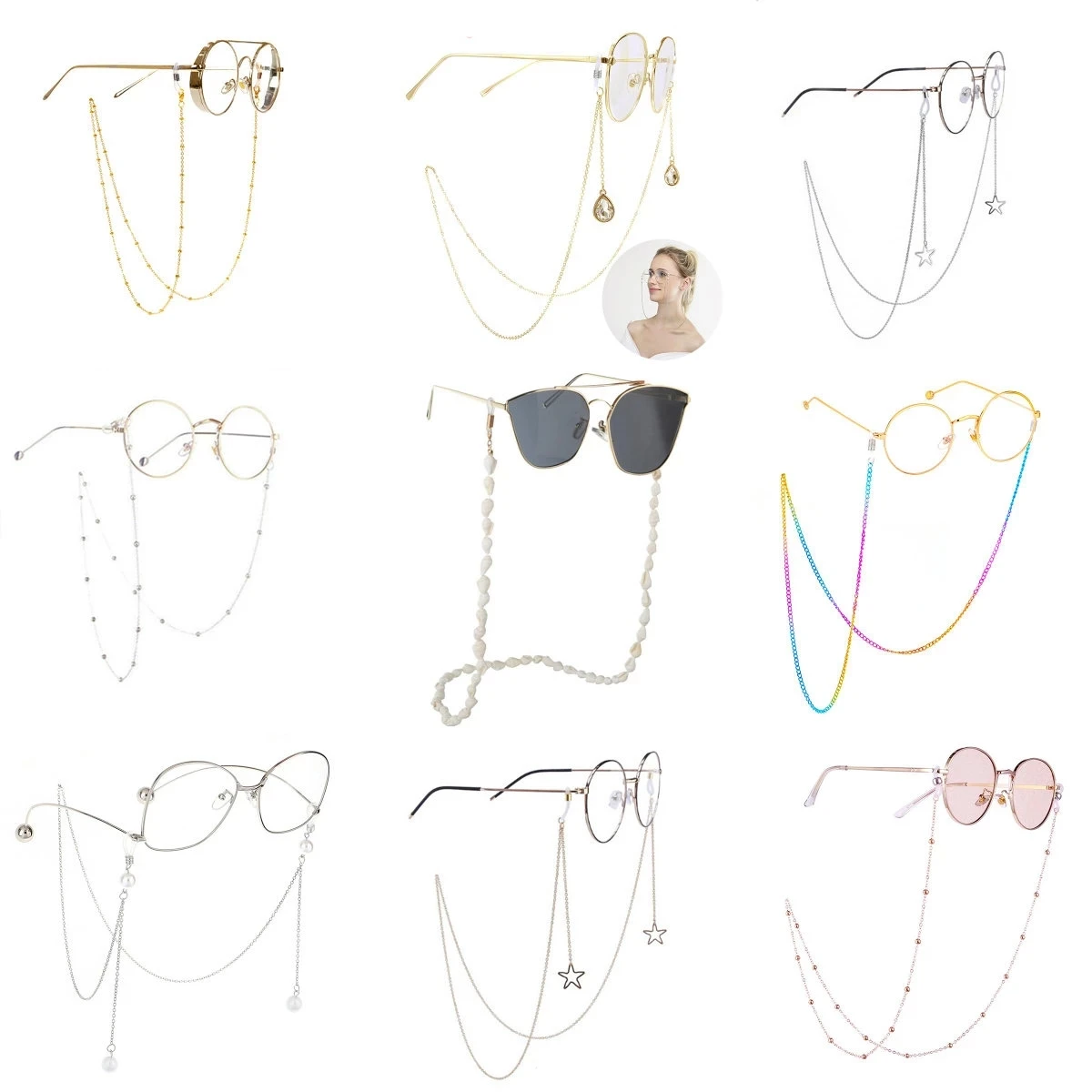 

Fashion 70cm Starfish Shell Sunglasses Chains Pearls Rhinestones Eyeglass Lanyard Glasses Necklace Beaded Neck Strap Rope