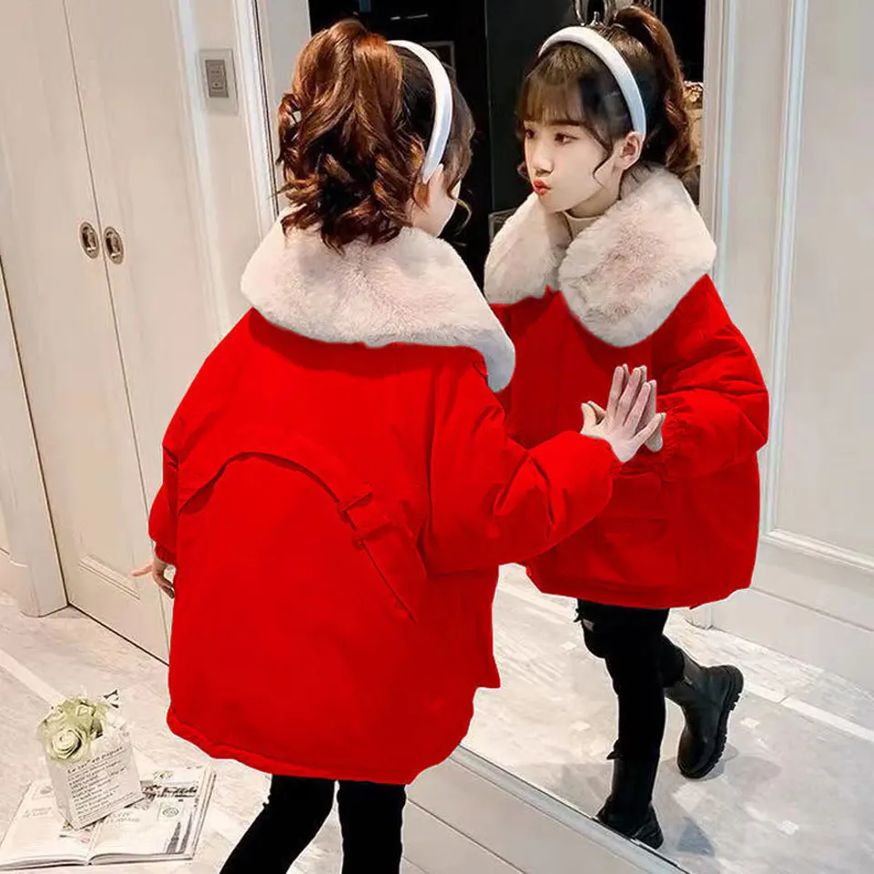 

Baby Girls Coats Fashion Winter Warm Thicken Kids Girl Outwear Solid Color Children Clothing Big Fur Collar Jackets Outerwear