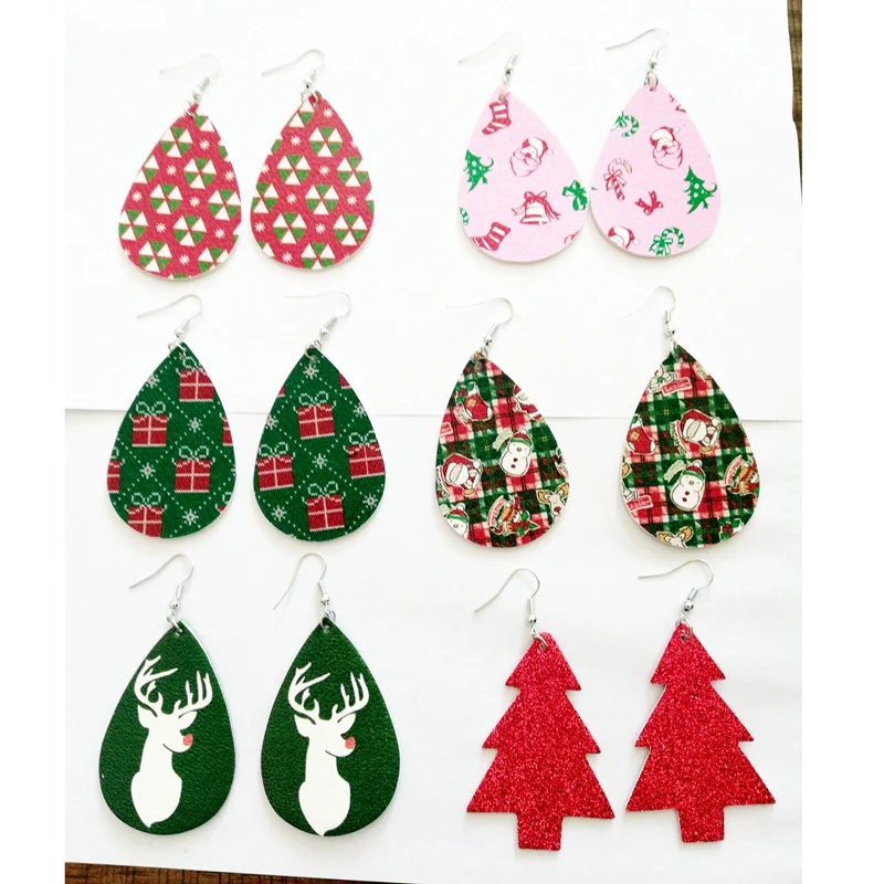Рождественские подарочные серьги искусственная кожа в форме листьев 6 пар один