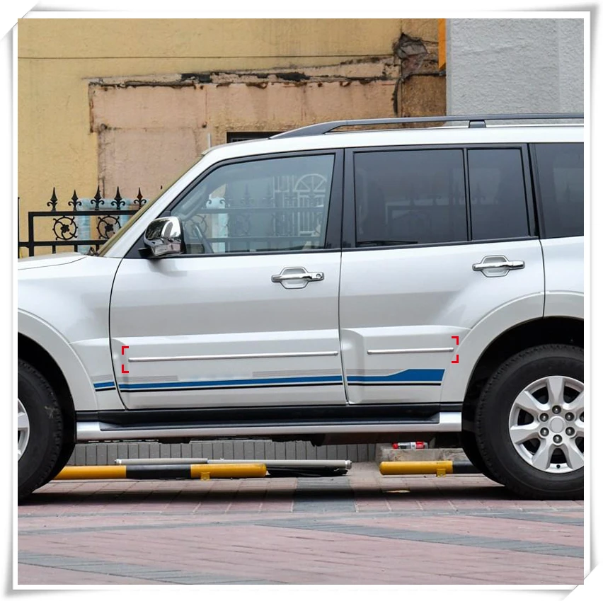 Для Mitsubishi Pajero V80 Shogun Montero Limited 5-двери 2007- ABS Chrome Боковая дверь литые полосы Накладка стайлинга автомобилей