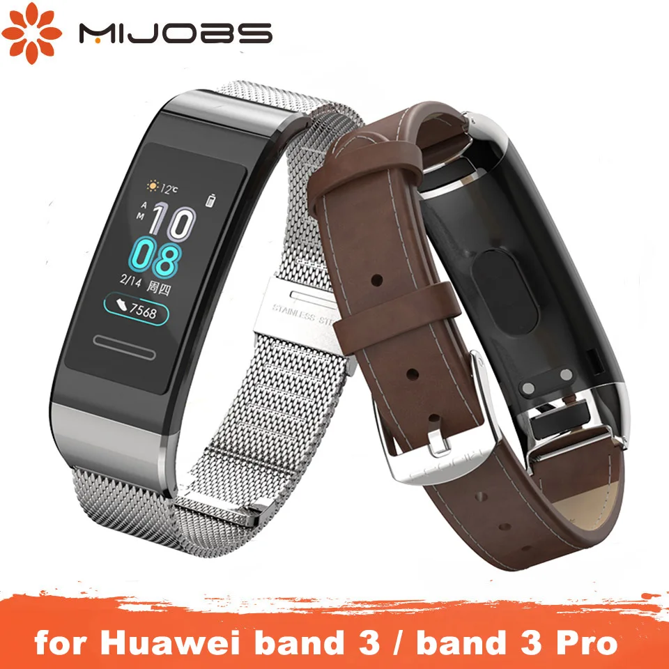 Mijobs для huawei Band 3 pro ремешок в ремне для наручных часов для huawei Band 3 кожаный браслет из нержавеющей стали смарт носимые аксессуары
