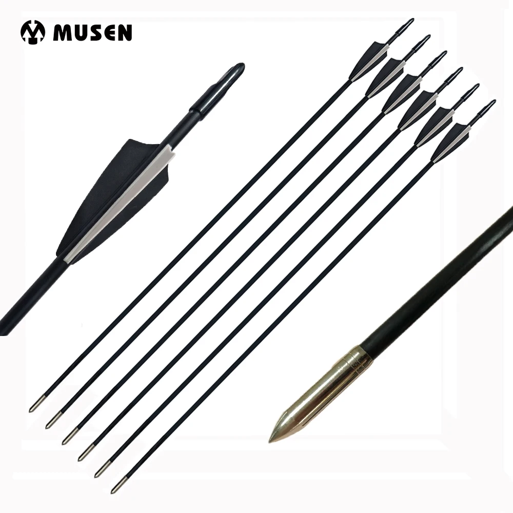 

30 Inches Fiberglass Arrow Spine 800 Diameter 6mm Black White Feathers for Recurve Bow Archery Hunting Shooting