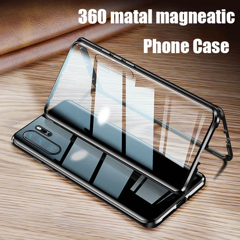 

New Magnetic Metal Double Side Glass Case For Huawei P30 P20 P40 Mate 40 30 20 Pro Honor 20 Lite 8X 9X Y9 Prime P Smart Cover