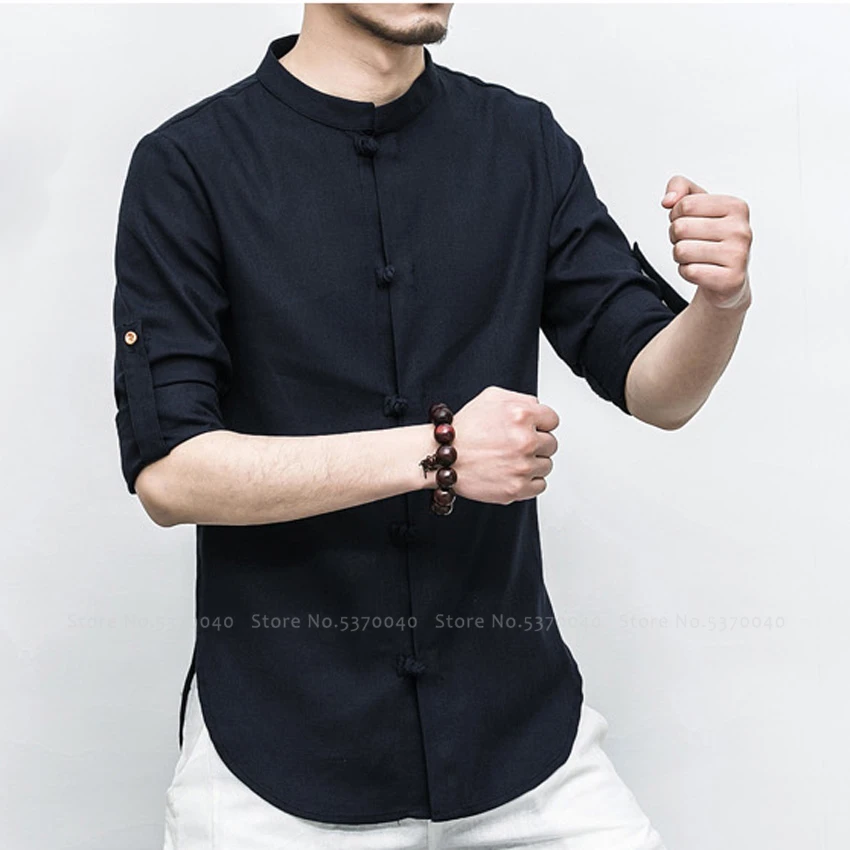 

Autumn Chinese Kung Fu Wushu Uniform Hanfu T-Shirt Tang Suit Traditional Clothing for Men Linen Loose Blouse Japanese Tee Tops