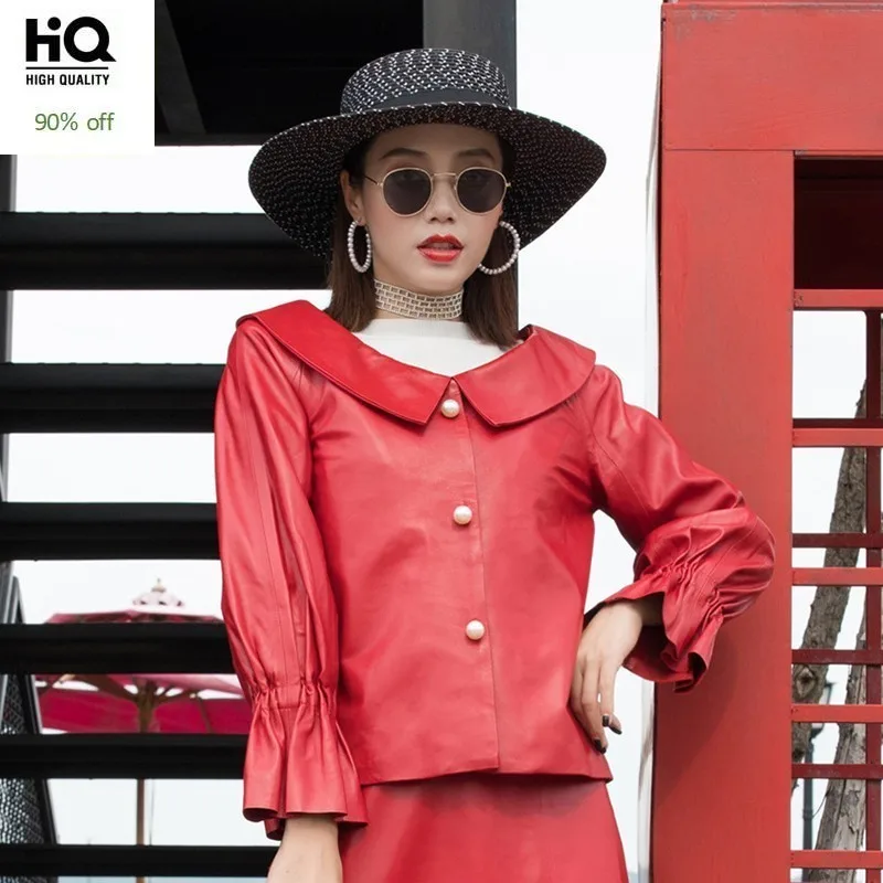 Дизайнерские новые однобортные женские куртки из овчины с воротником Питер Пэн и