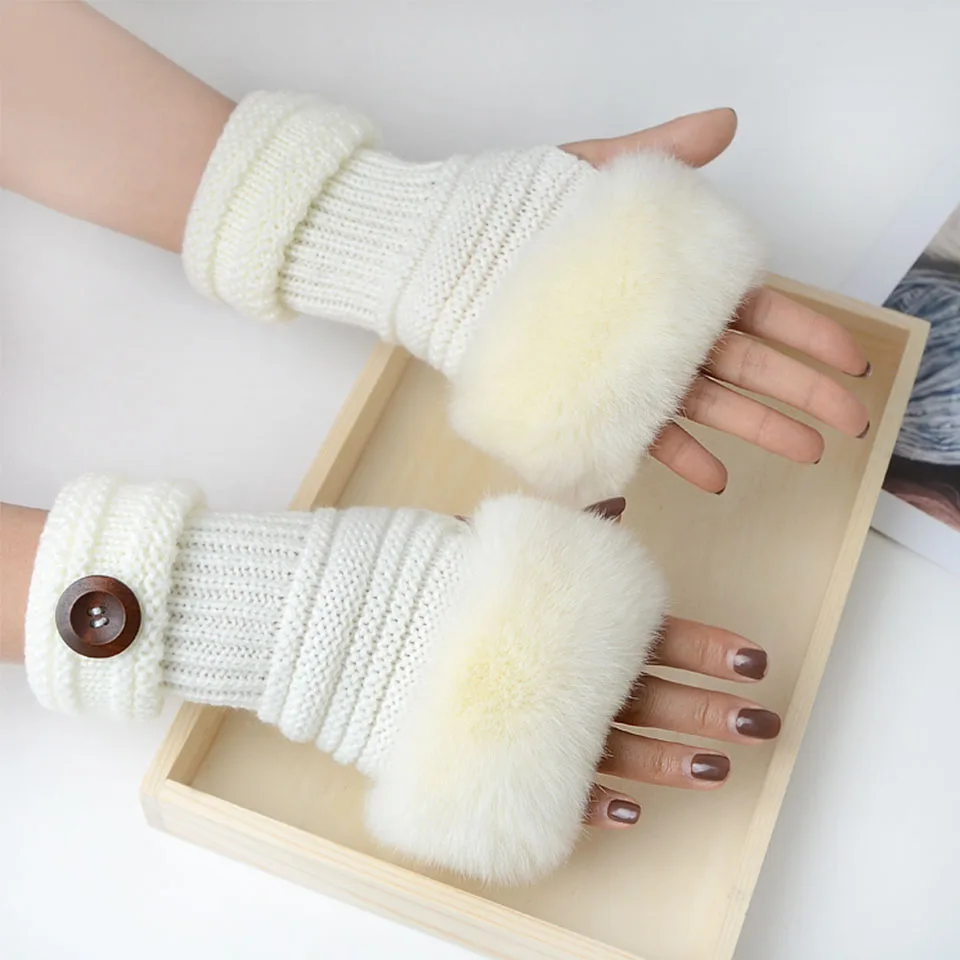 Женские перчатки из кроличьего меха модные зимние удобные теплые 100% роскошные