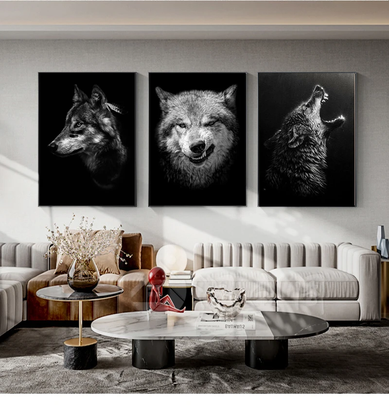 

Wolf Monkey Animals Canvas Poster Black & White Wall Art Print Painting Nordic Style Decorative Picture Modern Home Room Decor