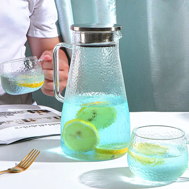 Стеклянный кувшин для воды с ручкой горячей и холодной фруктового сока цветка