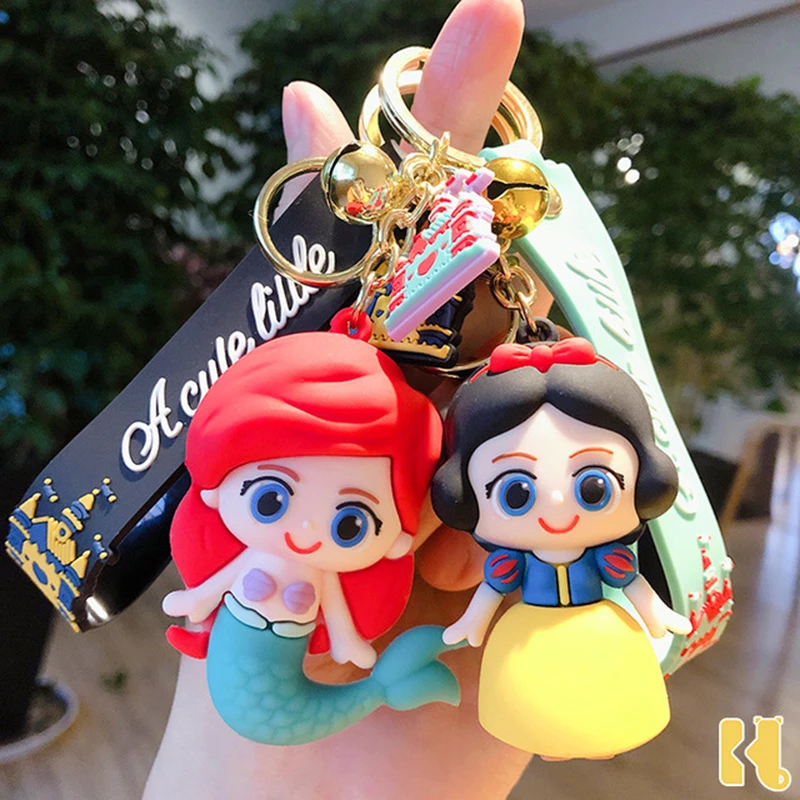 

Disney Castle Princess Mermaid Cartoon Keychain Bag Pendant Rubber Epoxy Key Chain Doll Accessories Creative Gift for Girls Boys