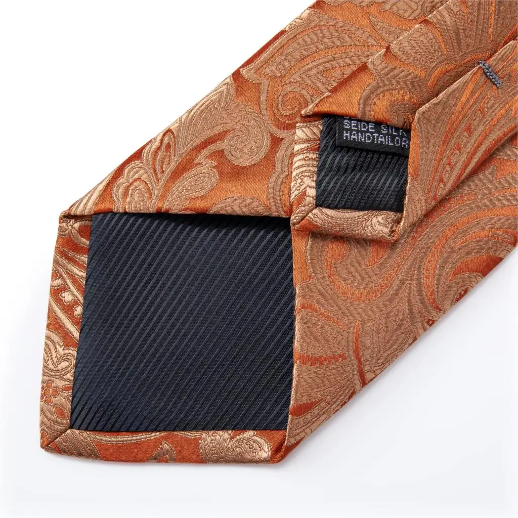 

Fashion Men Tie Orange Paisley Silk Wedding Tie For Men Hanky Cufflink Gift Tie Set DiBanGu Design Business Dropshipping MJ-7277