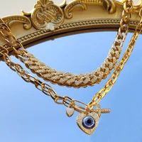 just feel multilayer heart crystal evil eyes pendant necklace for women rhinestone cuban link chain necklace trendy jewelry