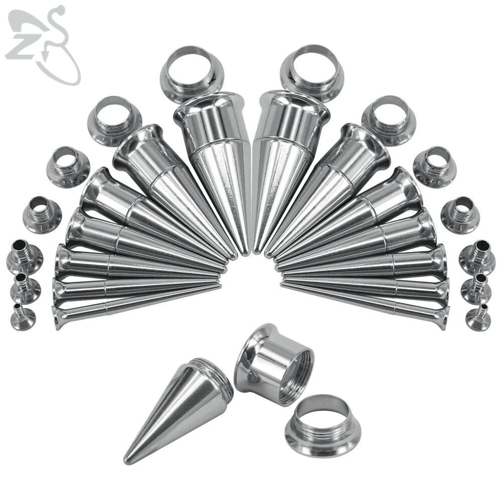 ZS 1 Pair 3 in 1 Stainless Steel Screwed Tunnel And Plug Double Flared Ear Taper 2-18MM Flesh Stretching Kit Expander Ear Gauges