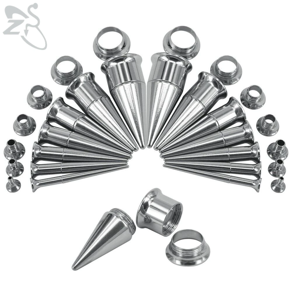 

ZS 1 Pair 3 in 1 Stainless Steel Screwed Tunnel And Plug Double Flared Ear Taper 2-18MM Flesh Stretching Kit Expander Ear Gauges