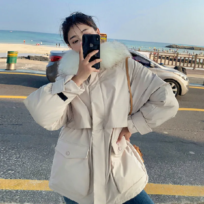 

Женское пальто зимняя куртка Новое поступление теплая дутая куртка, парка с контрастным капюшоном, женская обувь из хлопка с капюшоном и ме...