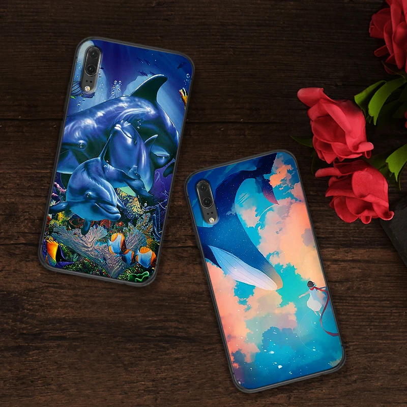 Голубое море дельфины Чехлы для мобильных телефонов huawei P10 P20 2019 M10 M20 M30 S6 S7 край S10
