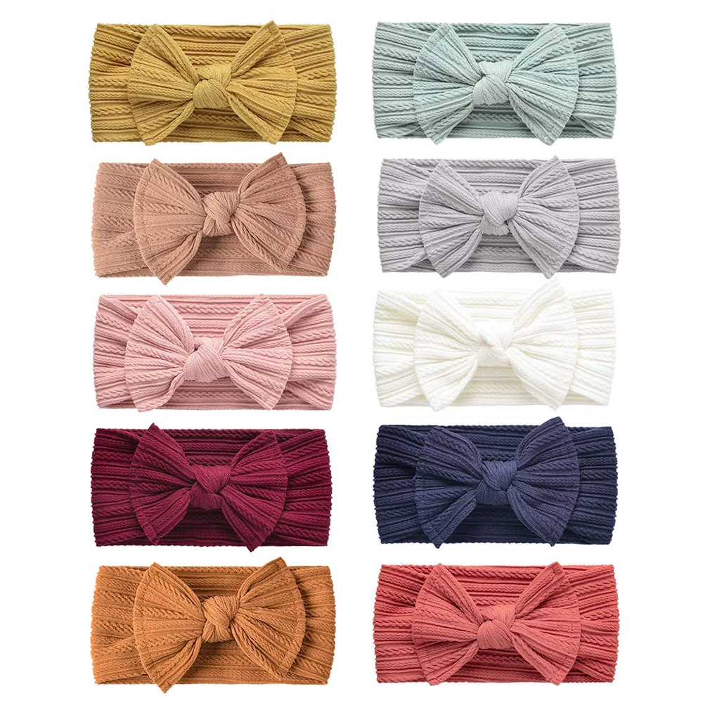 

Kids Bows Nylon Headband Cable Knitted Hairbands For Children Girl Hair Accessories Stretch Hair Bands For Newborn Baby Headwrap