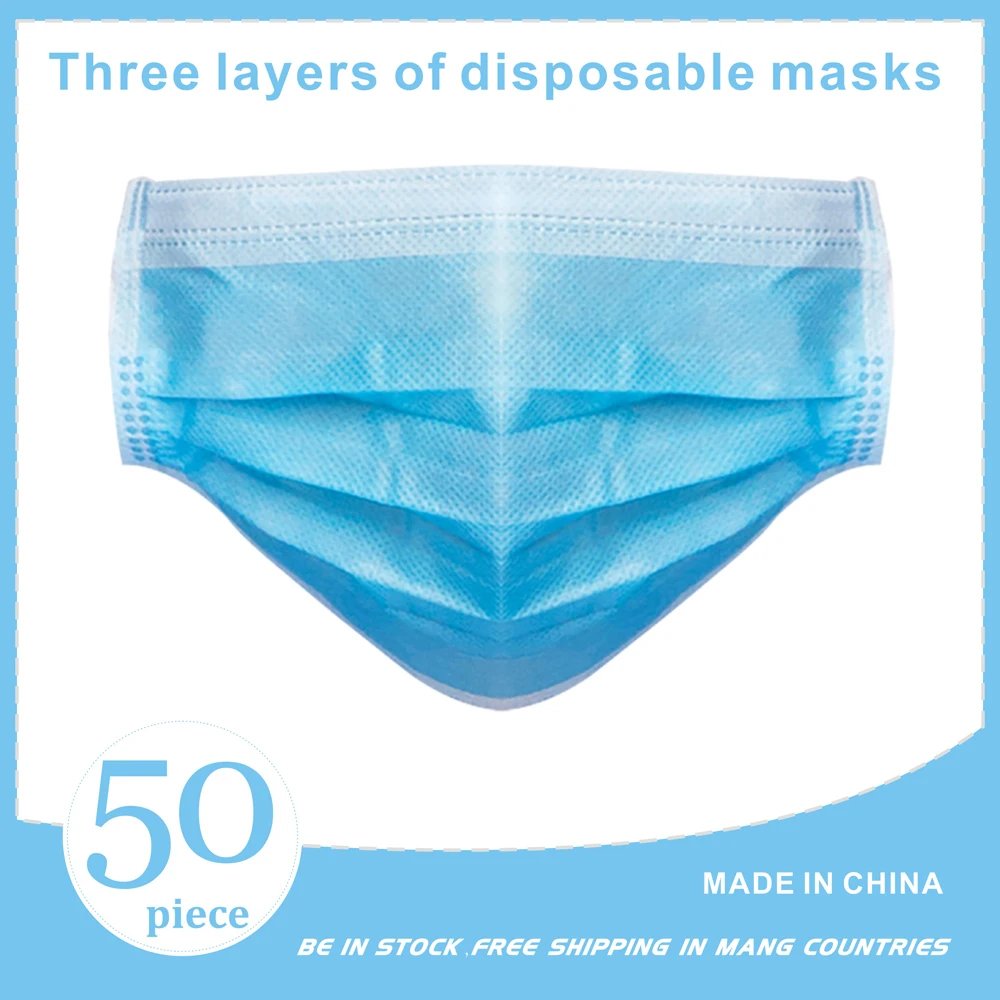 

50Pcs/100pcs Mask masque Disposable Nonwove 3 Layer Ply Filter Mask mouth Face mask filter safe Breathable Protective masks