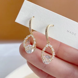 Korean Exquisite Big Rhinestone Women Earring AAA Transparent Zirconia
CZ Drop Earrings Wedding Jewelry for Bridal Gift