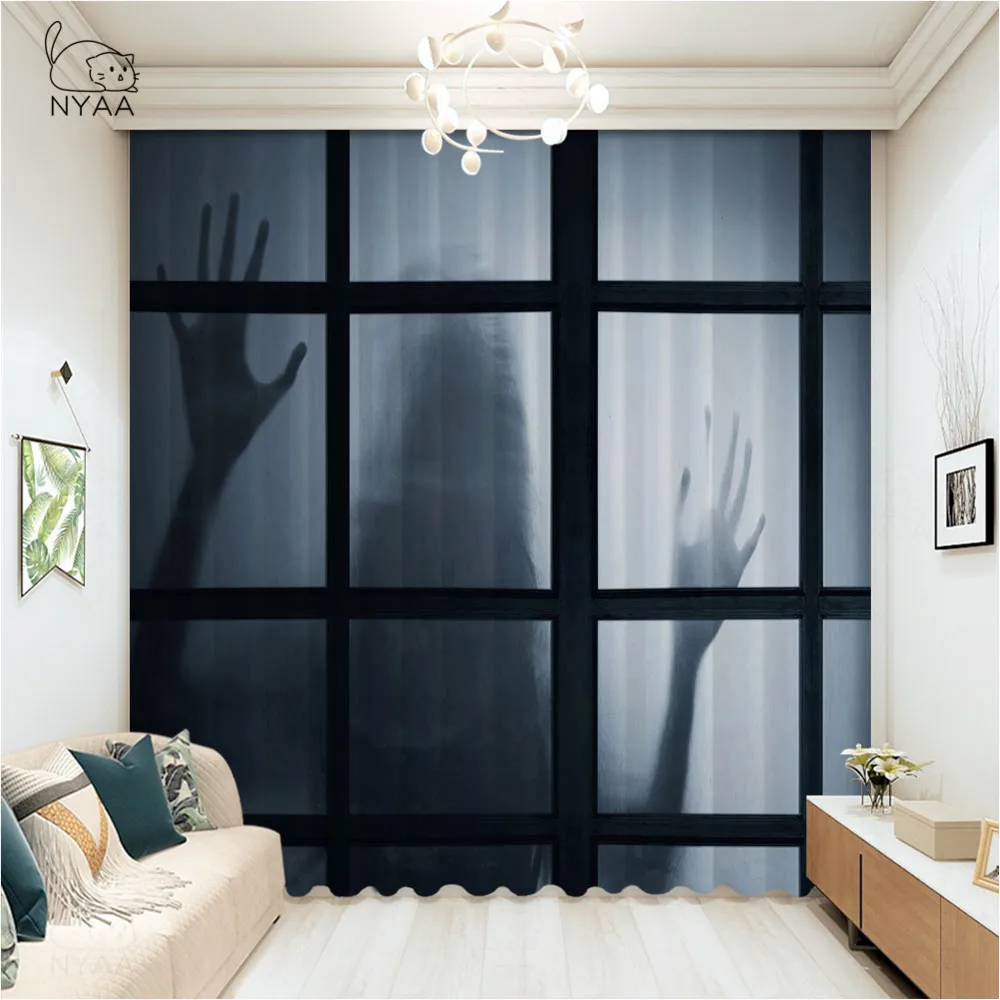 

Printing Ghost Pattern Curtain Bathroom French Window 3 D Curtains For Living Room Home Hotel Valances Curtains Micro Shading