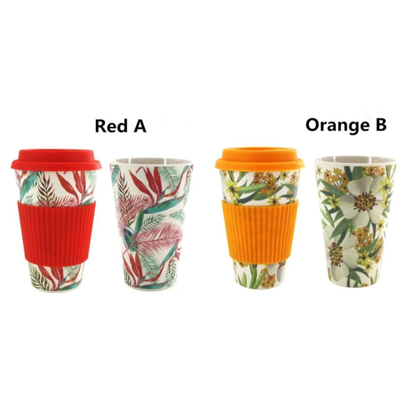 2x Mugs Reusable Bamboo Fiber Coffee Insulation Travel Mug 430ML Drink Cup Red &amp Orange | Дом и сад