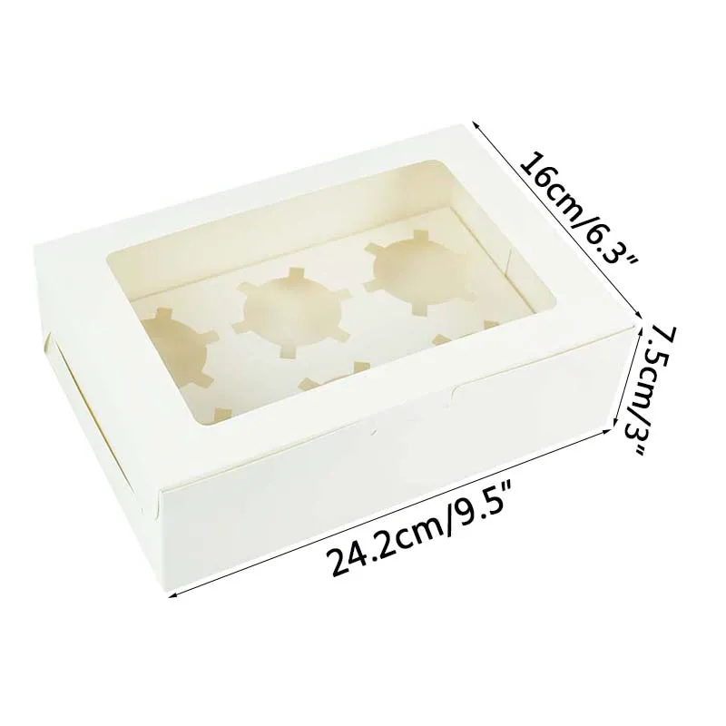 

5pcs 6 Cavities White Cupcake Boxes With Clear Windowed Packaging Cake Cookie Box Muffin Holder Dessert Containers Baking Tools