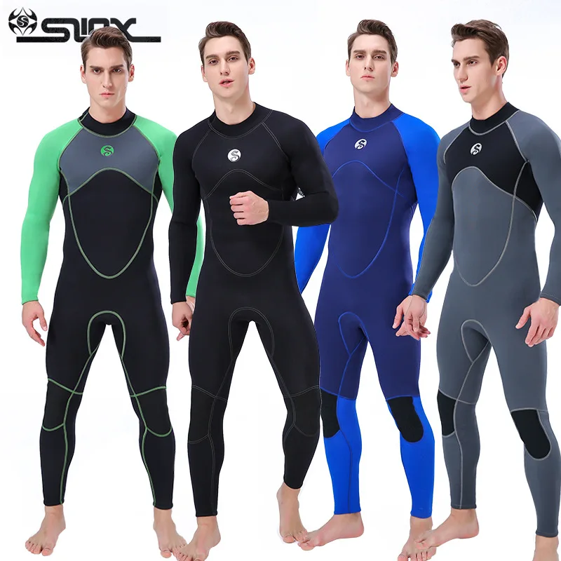 SLINX Men's Wetsuit One-Piece Warm Sunscreen Snorkeling Suit 3mm Neoprene Thick Wetsuit Swimsuit Long-Sleeved Diving Suits