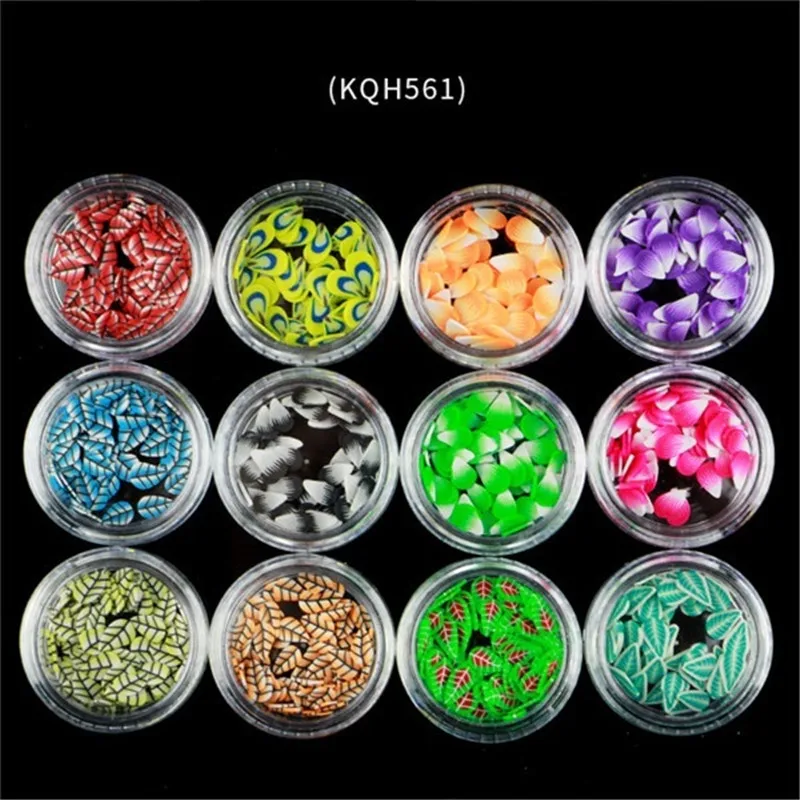 KQH561 12Box/Set Mixed Fruits Flowers Heart Xmas Shape Nail Art Decoration Nail DIY Crafts 3D Jewelry for Nail Polish Tools - Color: KQH561