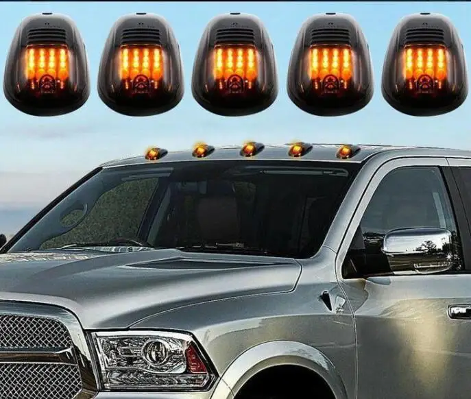 

5pcs Smoked Lens 3000K Amber yellow LED Cab Roof Top Marker Running Lights For Truck SUV 4x4 (For Chevy Ford Dodge GMC, e