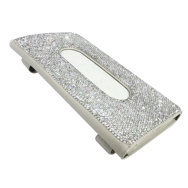 

AP68-Car Sun Visor Tissue Box Holder Crystal Sparkling Napkin Holder PU Leather Car Accessories for Women for Cars