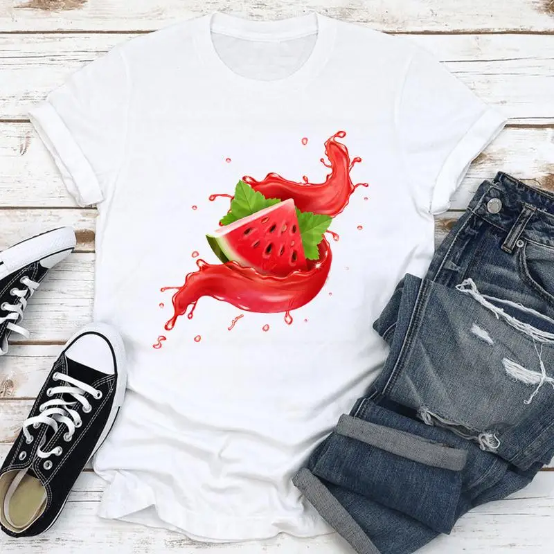 

Women Clothes Summer Watermelon Style Trend Holiday Fashion Short Sleeve Print Cartoon Tshirt Female Tee Top Graphic T-shirt