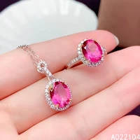 kjjeaxcmy fine jewelry 925 sterling silver inlaid natural pink topaz women elegant lovely oval gem pendant ring set support dete