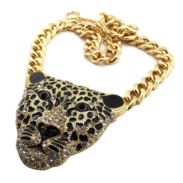 

Big Leopard Head Pendant Necklace Hip Hop Punk Style Jewelry Party Rave Accessory Animal Necklaces Gold Chain Wholesale