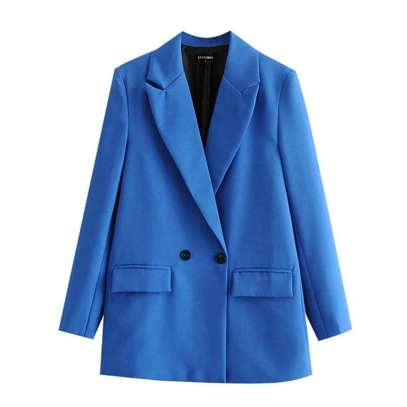 Женский двубортный блейзер с карманами Черный винтажный пиджак длинным рукавом