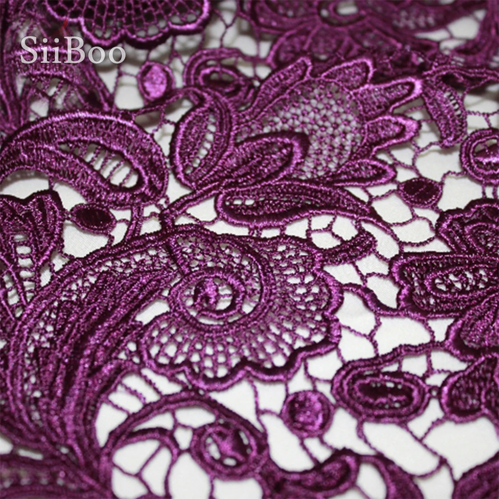 Дизайнерская кружевная ткань фиолетового и розового цветов с вышивкой гипюровая