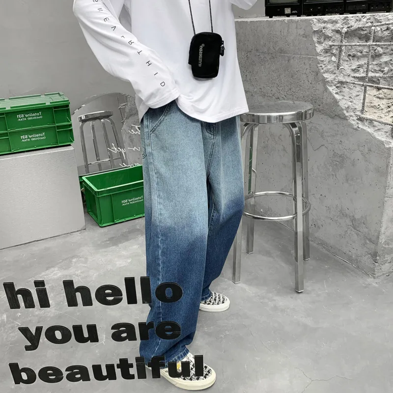 Korean Wide-leg Jeans Men's Fashion Casual Retro Gradient Jeans Men Streetwear Loose Hip-hop Straight Denim Trousers Mens M-3XL