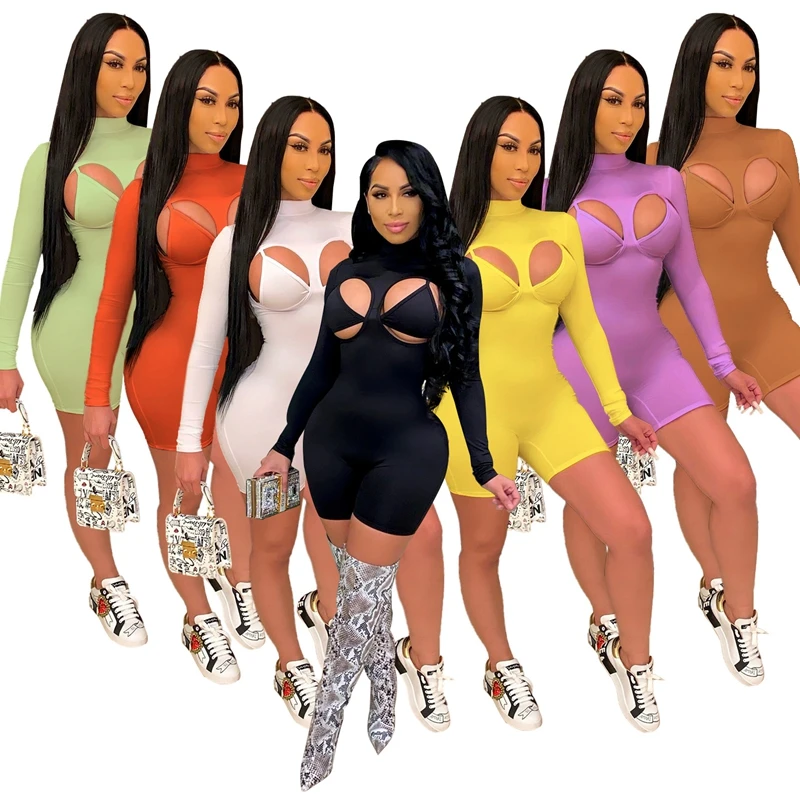 Summer Clothes Sexy Bodysuit Elasticity Long sleeve Jumpsuit Women With bra One Piece Club Outfits Lounge Streetwear Wholesale
