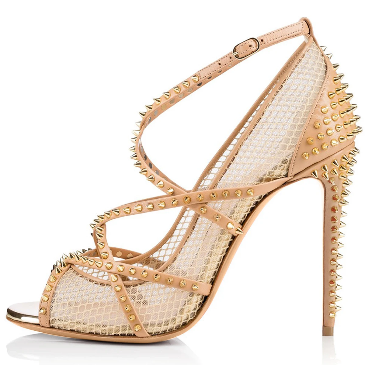 Женские туфли-лодочки на шпильке с заклепками и открытым носком | Обувь