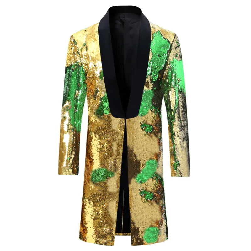 YUNCLOS красные Черные смокинги с блестками для банкета мужской длинный костюм Homme