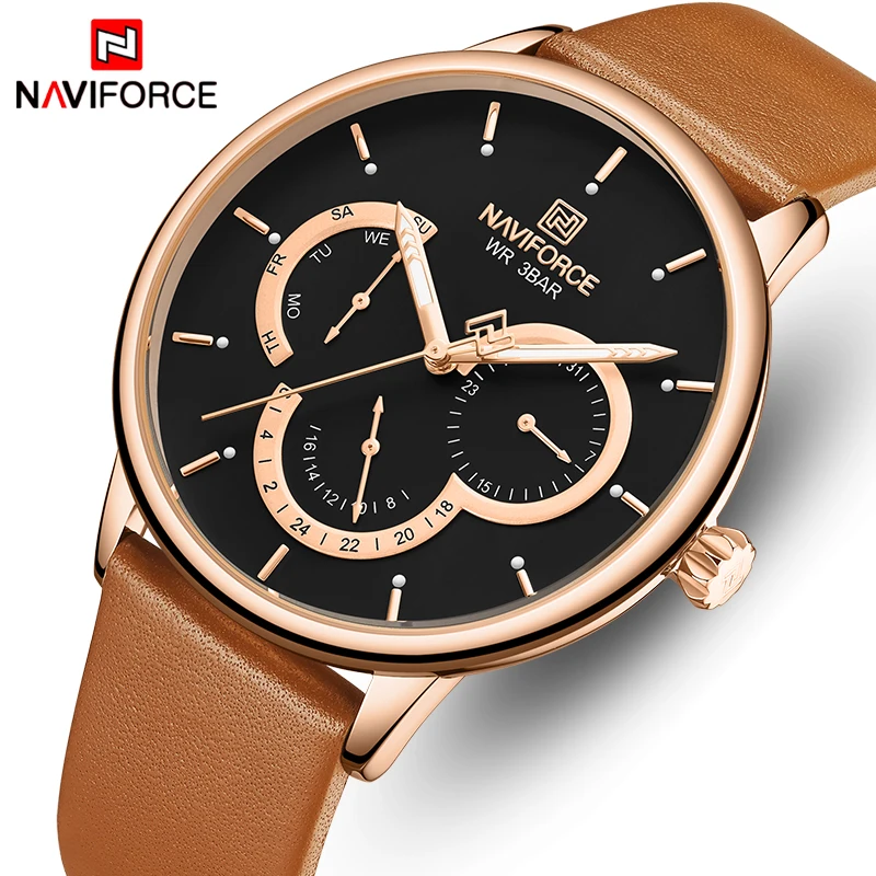 NAVIFORCE мужские часы модные бизнес часы мужские кожаные водонепроницаемые кварцевые наручные часы 24 часа мужские часы Relogio Masculino