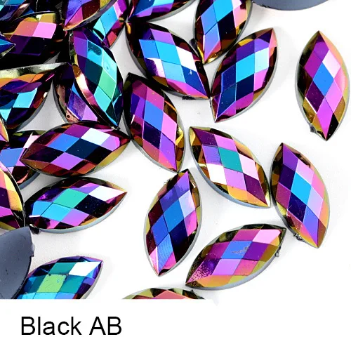 Black AB 26 цветов, 100 шт, цветные акриловые Стразы без горячей фиксации, стразы в форме конского глаза с плоской обратной стороной, клей на камни для одежды, ногтей B1169 - Цвет: Black AB