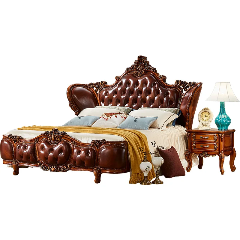 Кровать из массива дерева в европейском стиле свадебная кровать 1 8 м ретро резная