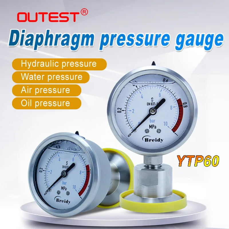 

OUTEST Stainless Steel Radial Air Oil Water Hydraulic Diaphragm Pressure Gauge 60mm Diameter Vertical Pressure Digital Display