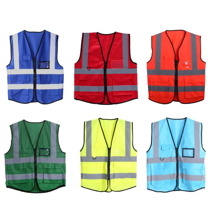 

Hi-Vis Safety Vest With Zipper Reflective Security Waistcoat 5 Pockets